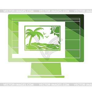 Icon of photo editor on monitor screen - vector clip art