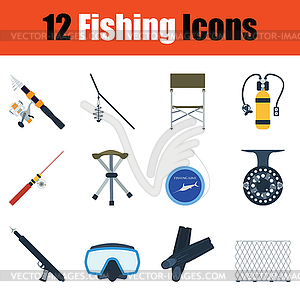 Fishing icon set - color vector clipart