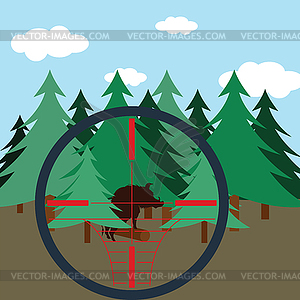 Hunting in fir forest - vector image