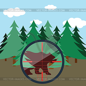 Hunting in fir forest - vector image