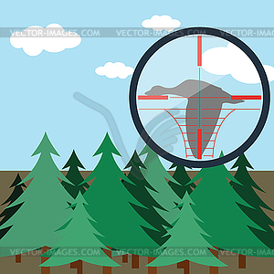 Hunting in fir forest - vector clipart