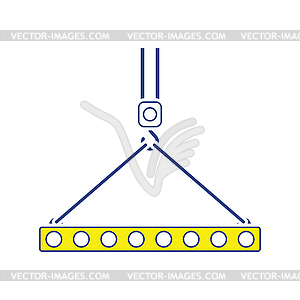 Icon of slab hanged on crane hook by rope slings - vector image