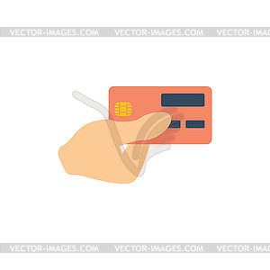 Hand holding credit card icon - vector clip art
