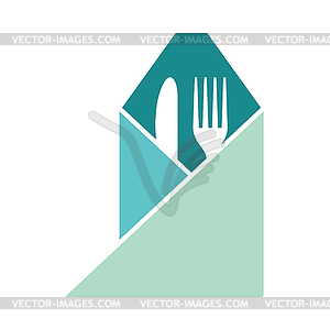 Fork and knife wrapped napkin icon - vector image