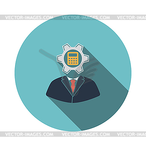 Analyst with gear hed and calculator inside icon - vector image
