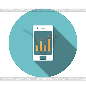 Smartphone with analytics diagram icon - vector image