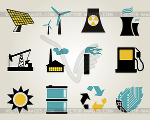 Electricity, power and energy icon set - vector clipart / vector image