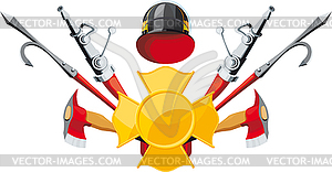 Fire-fighting equipment emblem - vector image