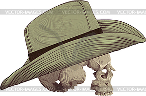 Череп в ковбойской шляпе - векторный рисунок