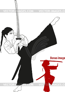 Girl training with sword - vector image