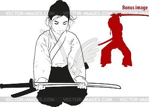 Girl training with sword - vector clipart