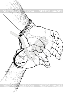 Handcuffs on hands - vector image