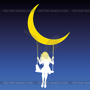 Girl swing moon - vector clipart