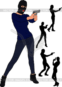 Balaclava gun girl - vector image