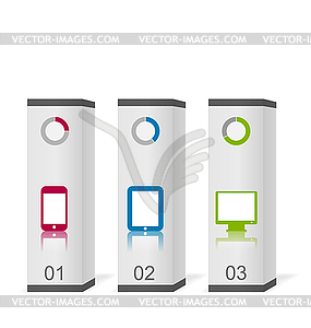 Set boxes with simple gadgets infographic icons - vector image