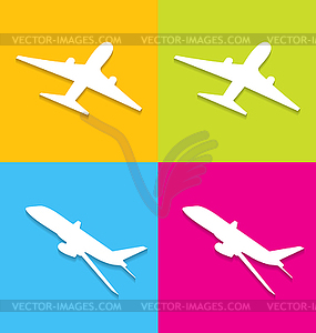 Aircraft symbols on colorful background - vector image
