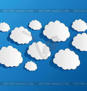 Set cut out clouds, blue paper - vector clip art