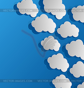 Set cut out clouds, blue paper - vector clipart