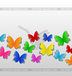 Set cut out colorful butterfly, grey paper - vector clipart