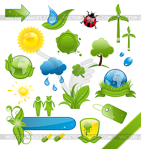 Set of green ecology icons - vector image