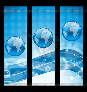 Abstract banners with wavy water line and earth - vector clipart