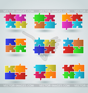 Collection abstract colorful puzzle pieces - vector clipart