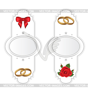 Установите свадьбы карты с роз, кольцо, лук - изображение в векторном формате