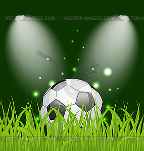 Футбольный мяч на зеленой траве с свет - векторная иллюстрация