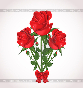 Three roses with bow for design wedding card - vector image