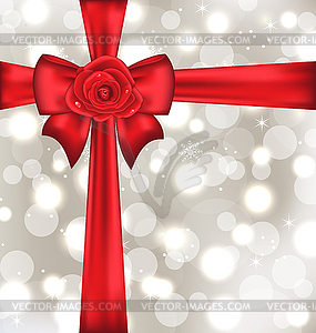 Festive packing with gift bow and rose - vector image