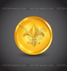 Golden coin with fleur de lis - vector image