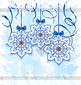 Christmas snowflakes with bow, winter decoration - vector image