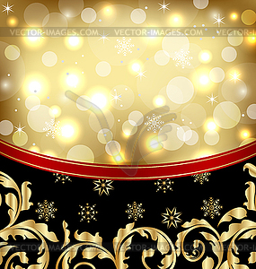 Christmas ornamental golden background or holiday - vector clipart