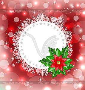 Christmas card with flower poinsettia - vector image