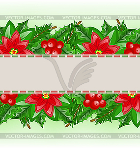 Рождественская открытка с Холли Берри и пуансеттия - изображение в векторе / векторный клипарт
