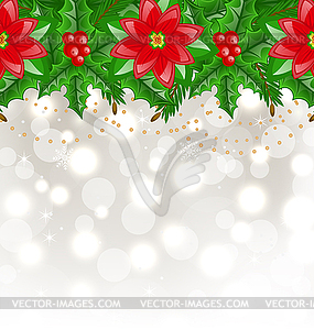 Christmas glowing background with holly berry and - vector clipart