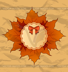 Vintage greeting card with autumn maple leaves - vector clipart