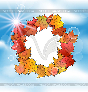 Autumn card with leaves maple on blue sky - vector EPS clipart