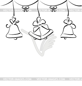 Christmas background with set outline bells - vector image