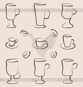 Outline set coffee and tea design elements - royalty-free vector image