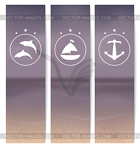 Set labels with beach, retro style - vector image