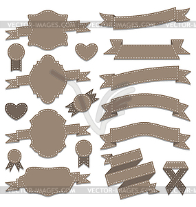 Group leather ribbons, vintage labels, geometric - vector clip art