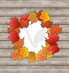 Autumn leaves maple with copy space, wooden texture - vector clipart