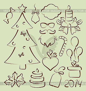 Christmas set elements stylized - vector clip art