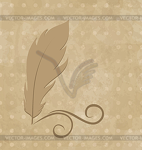 Feather calligraphic pen, vintage background - vector image