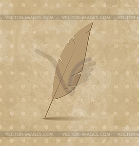 Vintage feather on grunge background - vector clipart