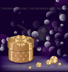 Christmas background with gift box and pearls - vector clip art