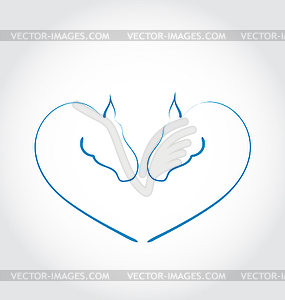 Two horses stylized heart shape - vector image