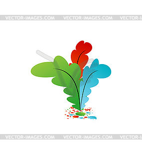 Set colorful artistic feathers with ink - vector clipart