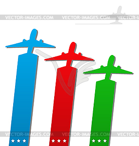 Set of labels with airplanes for aviation company - vector image